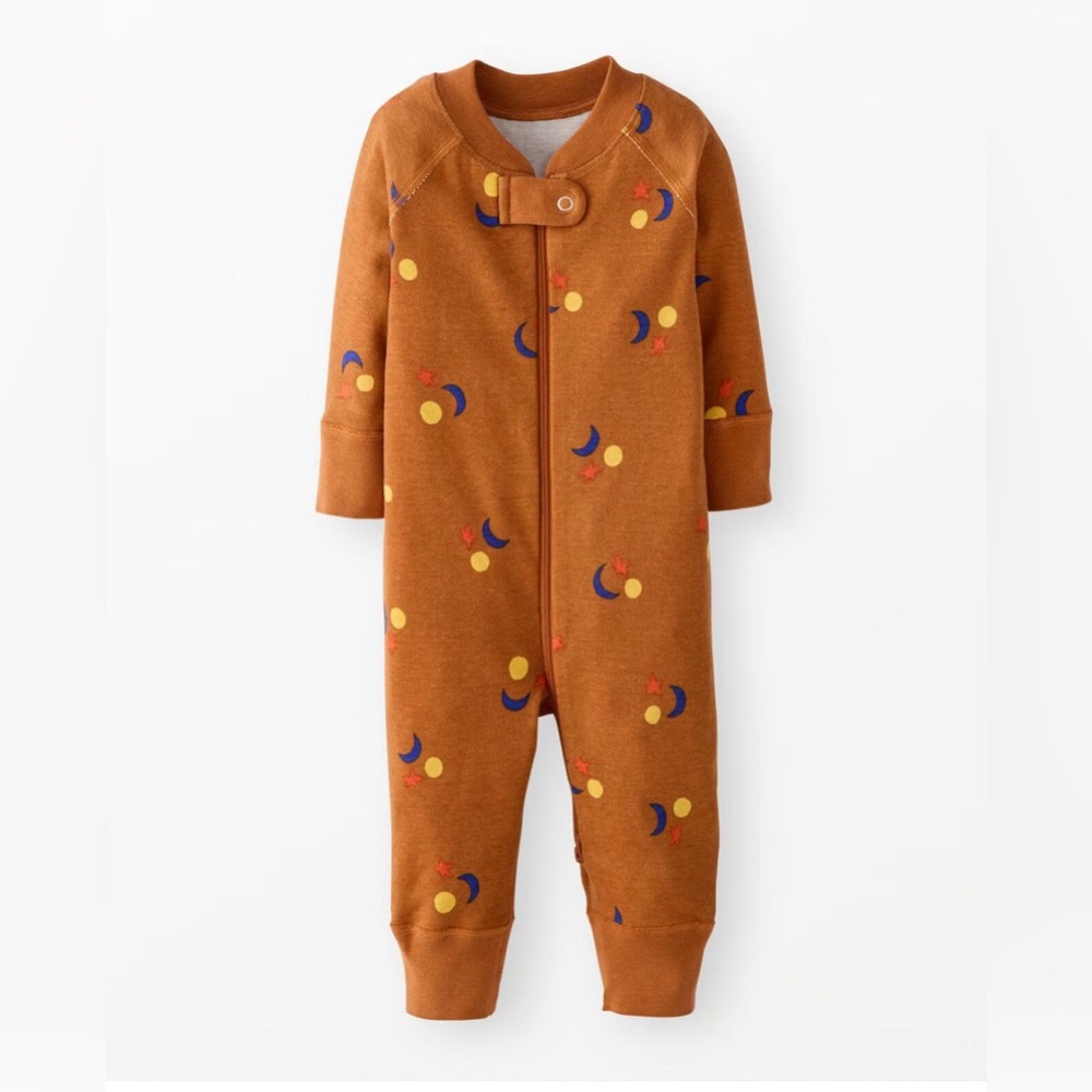 Hanna Andersson Brown Footie with Yellow and Blue Accents